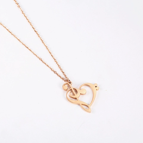 Titanium Staal Hart Muzieknoot Hanger Halsketting 18K Verguld Minimalistisch G-Sleutel Muzikaal Hart Ketting Vrouwen Sieraden