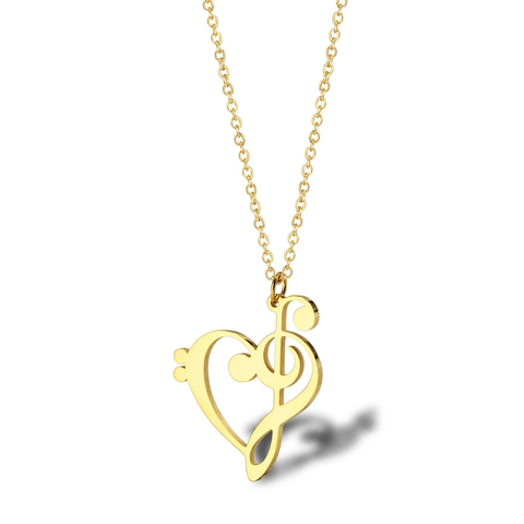 Titanium Staal Hart Muzieknoot Hanger Halsketting 18K Verguld Minimalistisch G-Sleutel Muzikaal Hart Ketting Vrouwen Sieraden