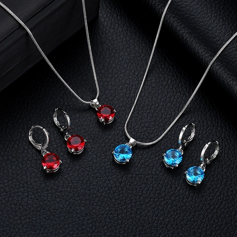 Joyas De Collar Y Pendientes De Aleación Con Circón Redondo Moda Simple Elegante Geométrico Accesorio Para Mujeres