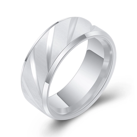Anillo Minimalista De Acero Inoxidable 304 Mate Cepillado Rayas Diagonales Borde Biselado Para Hombres