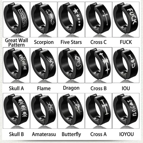 Clip On Oorbellen Titanium Roestvrij Staal Zonder Gaatjes Ronde Ring Punk Hip Hop Stijl Draak Kruis Doodskop Voor Heren Dames