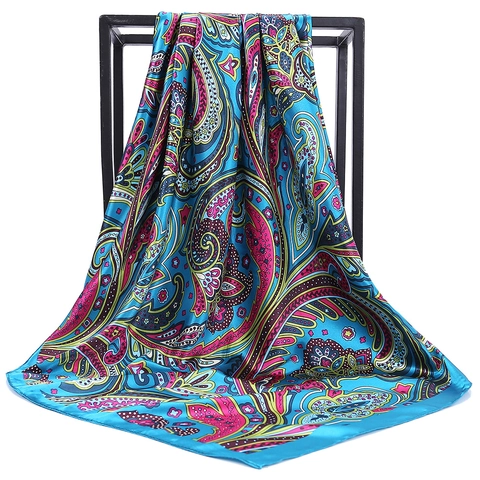 Foulard Quadrato In Raso Di Raso Da Donna Stampa Paisley Floreale Bohemien Vintage Scialle Hijab Elegante Accessorio Moda