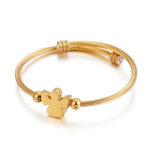 Twisted Cable Rope Bangle Stainless Steel Angel Silhouette Open Adjustable Bracelet With Zircon Simple Fashion For Women
