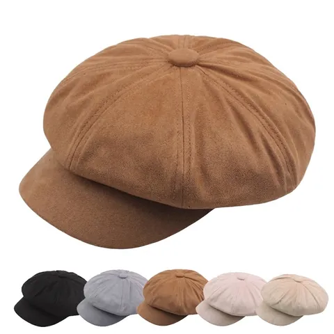 Vintage Baker Boy Mütze Damen Wildlederoptik Verstellbar Warm Schirmmütze Herbst Winter Retro Stil Einfarbig
