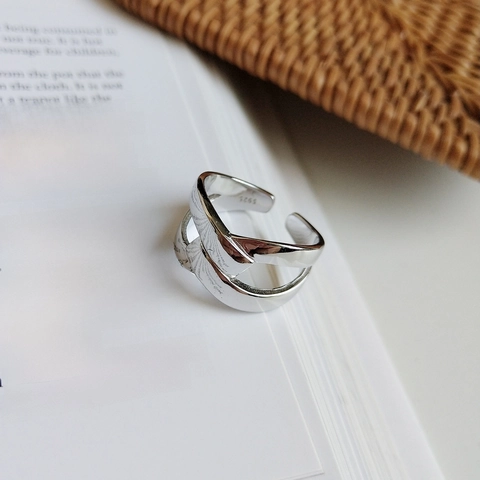 925 Sterling Silber Knoten Ring Minimalistisch Gekreuzt Doppellagig Offen Verstellbar Finger Schmuck Für Damen Trendy