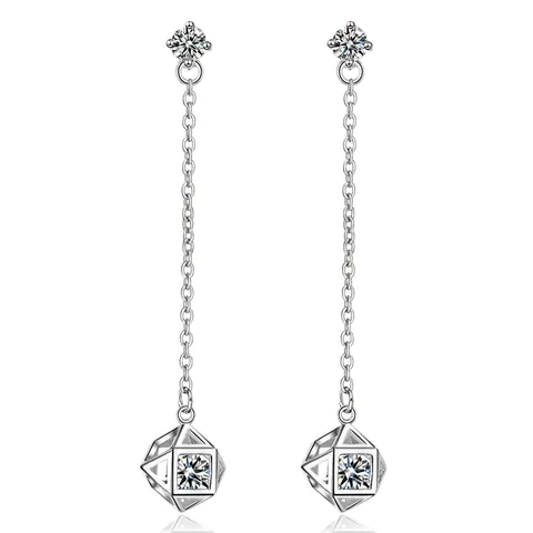 Boucles d'Oreilles Clous Longues à Gland Cube Géométrique Simple Coréen Avec Tige en Argent Sterling 925 Plaquées Cuivre Strass Boucles d'Oreilles Femme