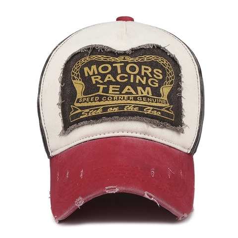 Vintage Distressed Βαμβακερό Patchwork Καπέλο Baseball Motors Racing Team Κεντημένο Unisex Ρυθμιζόμενο Ρετρό Καπέλο Ηλίου