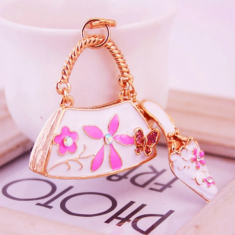 Llavero De Bolso Y Zapato De Tacón Aleación Esmalte Strass Flor Mariposa Colgante Adorno De Bolso De Moda