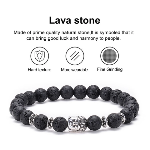 Lava Naturstein Perlenarmband Elastisch Ätherisches Öl Diffusor Mit Legierung Buddha Löwe Leopard Eule Tier Charms Zen