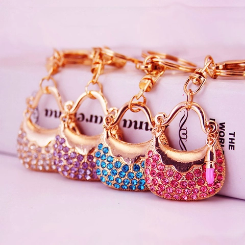Portachiavi a Forma di Borsa con Strass e Ciondolo a Rossetto Lega Dorata Luccicante Ciondolo per Borsa Regalo Donna