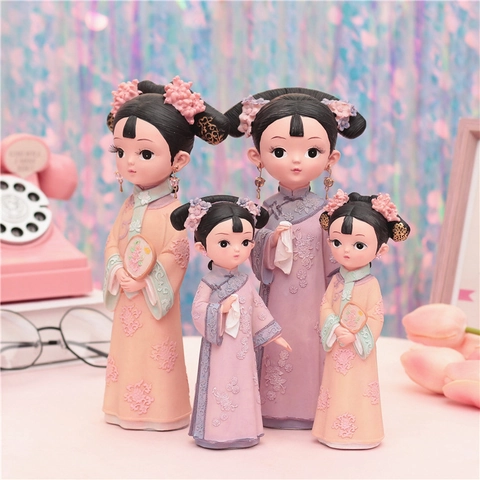 Figurines De Fille De Style Palais Chinois Résine Rétro Dynastie Qing Gege Ornements De Bureau Statues De Dame Ancienne Mignonnes Décoration Maison Cadeau