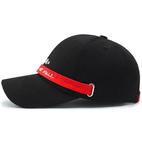 Gorra De Béisbol De Algodón Con Bordado De Letras Cinta Peace Anillo De Metal Streetwear Ajustable Sombrero De Sol