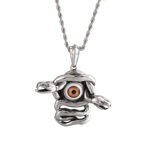 Collana Ciondolo Serpenti Occhio Del Diavolo Acciaio Inossidabile Gotico Vintage Gioielli Per Uomo Occhio Marrone