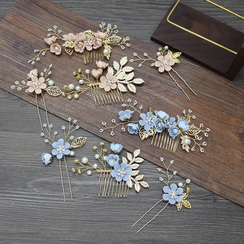 Pettine E Forcine Per Capelli Da Sposa Lega Fiore Di Stoffa Perla Artificial Strass Copricapo Floreale Accessori Matrimonio