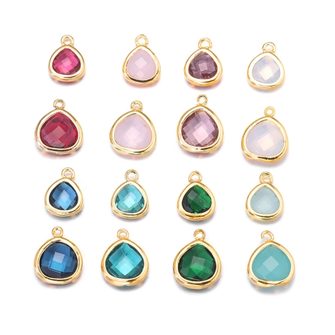 Tropfen Facettierte Glas Edelstein Anhänger Vergoldete Kupferrahmen Charms Für DIY Ohrring Halskette Schmuckherstellung