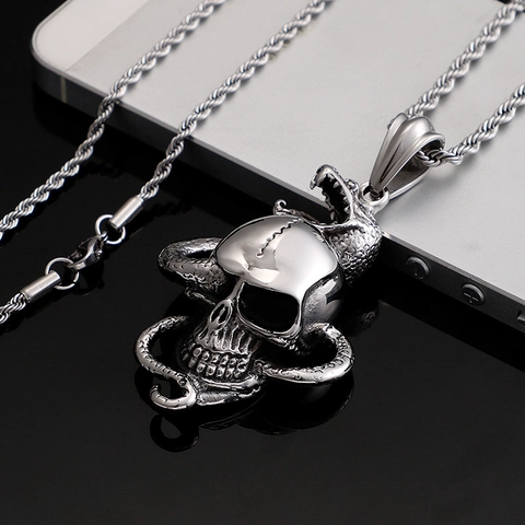 Ciondolo Teschio Con Serpente Avvolto Acciaio Inossidabile Stile Gothic Punk Rock Gioielli Da Uomo Retro