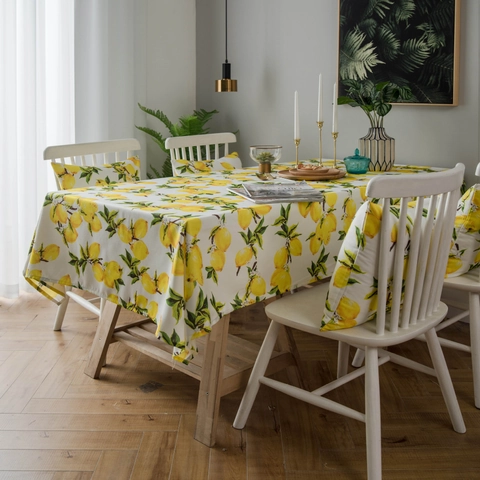 Tovaglia Impermeabile Poliestere Stampa Limone Pesca Geometrica Rettangolare Antipolvere Arredo Cucina Sala Da Pranzo