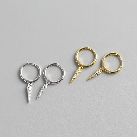 Orecchini A Cerchio Minimalisti In Argento Sterling S925 Con Pendente Geometrico A Cono Triangolare In Zircone Da Donna