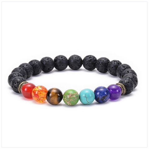 Bracciale Sette Chakra Pietra Lavica Naturale Agata Occhio Di Tigre Lapislazzuli Ametista Elastico Perle Yoga Energia