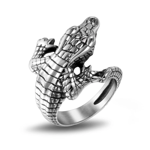 Vintage Crocodile Ring Stainless Steel Animal Punk Gothic Jewelry For Men Unisex Retro Silver Color