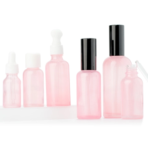 Pink Glass Refillable Bottles Empty Travel Essential Oil Perfume Spray Lotion Pump Dropper Roller Container