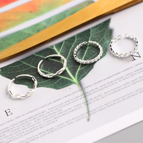 925 Sterling Silber Ring Offen Verstellbar Herz Stern Geometrisch Minimalistisch Schmuck Damen