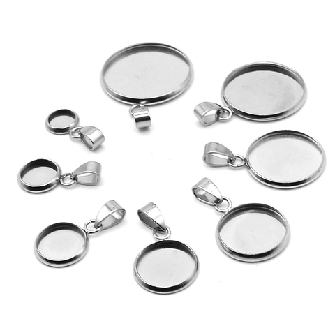 Round Pendant Trays Bezel Base With Bail Stainless Steel DIY Jewelry Making Findings For Cabochon Time Gem Settings