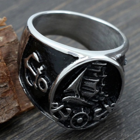 Vintage Nautische Zeilboot Ring Mannen Vrouwen Titanium Roestvrij Staal Anker Reliëf Punk Gothic Sieraden Accessoire