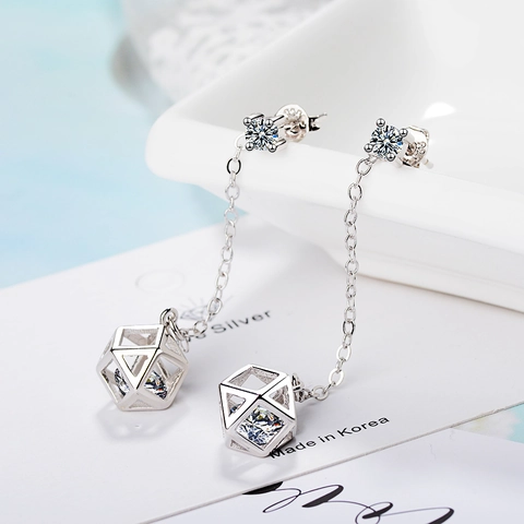 Boucles d'Oreilles Clous Longues à Gland Cube Géométrique Simple Coréen Avec Tige en Argent Sterling 925 Plaquées Cuivre Strass Boucles d'Oreilles Femme