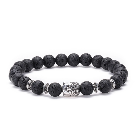 Lava Naturstein Perlenarmband Elastisch Ätherisches Öl Diffusor Mit Legierung Buddha Löwe Leopard Eule Tier Charms Zen