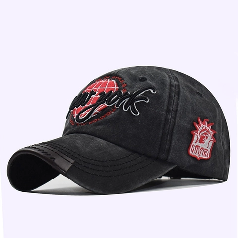 Washed Cotton Baseball Cap Vintage Distressed New York 3D Embroidery Retro Unisex Sun Hat Adjustable