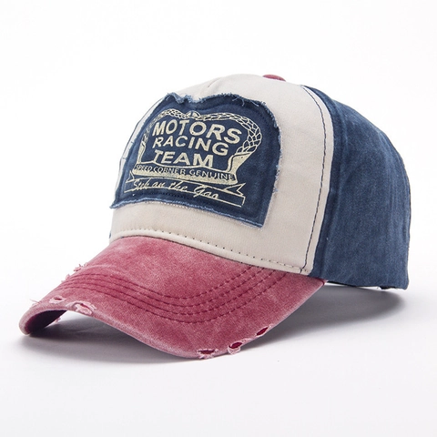 Distressed Baseballkappe Baumwollmischung Patchwork Racing Team Hut Retro Gewaschener Sonnenhut Für Damen Herren Verstellbar