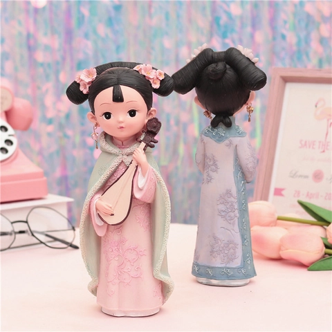 Figurines De Fille De Style Palais Chinois Résine Rétro Dynastie Qing Gege Ornements De Bureau Statues De Dame Ancienne Mignonnes Décoration Maison Cadeau