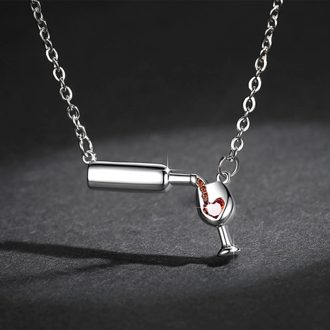 Copper Heart Zirconia Wine Bottle And Cup Pendant Necklace For Women Creative Jewelry Rose Gold Silver Gold Plated Jewelry Gift