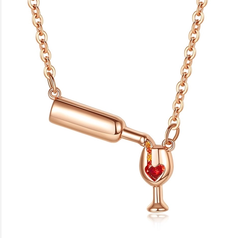 Copper Heart Zirconia Wine Bottle And Cup Pendant Necklace For Women Creative Jewelry Rose Gold Silver Gold Plated Jewelry Gift