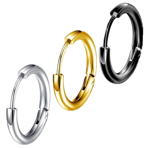 Stainless Steel Hoop Earrings Minimalist Round Circle Hinged Huggie Jewelry Accessory Hip Hop Fashion For Men Women