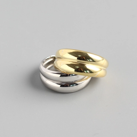 Anillo Minimalista De Doble Capa De Plata De Ley 925 Liso Ancho Abierto Ajustable Joyería De Moda Mujer