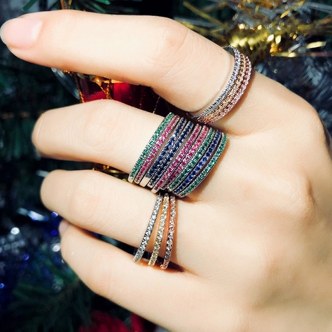Eternity Band Ringen Micro Ingelegde AAA Zirkonia Koper Verguld Stapelbare Bruiloft Verloving Sieraden Voor Vrouwen