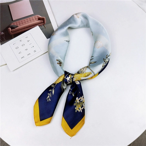 Sciarpa Quadrata Elegante Satin Effetto Raso Floreale Conchiglia Collo Testa Bandana Donna Retro Accessorio Stile Francese