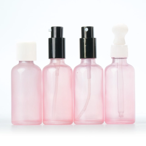 Pink Glass Refillable Bottles Empty Travel Essential Oil Perfume Spray Lotion Pump Dropper Roller Container