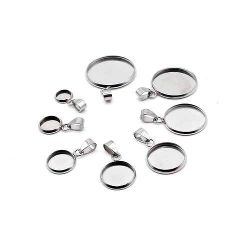 Round Pendant Trays Bezel Base With Bail Stainless Steel DIY Jewelry Making Findings For Cabochon Time Gem Settings