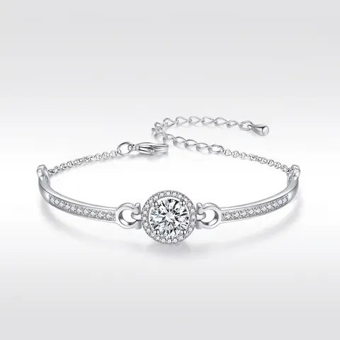 Elegante Bracciale in Rame con Zirconia per Donna Halo Rotondo Intarsiato Luccicante Bracciale a Catena Regolabile Gioielli di Moda Regalo di Compleanno