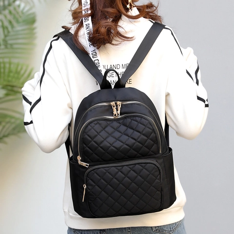 Sac À Dos Matelassé Mode Pour Femmes Nylon Imperméable Léger Multi Poches Voyage Décontracté École