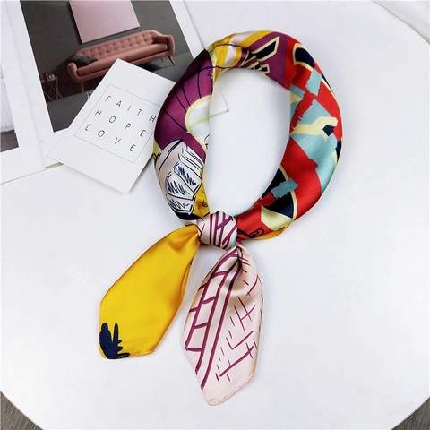 Elegante Foulard Quadrato Da Donna In Satin Simile Alla Raso Con Stampa Floreale Geometrica Sciarpa Alla Moda Versatile