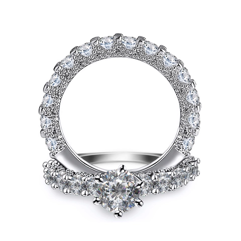 Wedding Engagement Bridal Rings Copper Cubic Zirconia Round Full Zircon Luxury Fashion Jewelry Accessories For Women