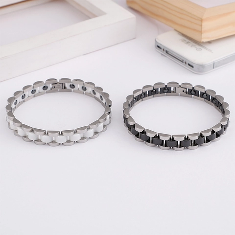 Bracciale Terapia Magnetica Da Uomo Acciaio Inossidabile Ceramica Catena A Maglie Gioielli Di Moda