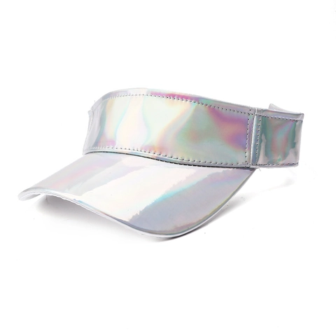 Holographic Laser Sun Visor Hat Reflective Empty Top Cap Rainbow Metallic PVC Adjustable Outdoor Sport For Women Men