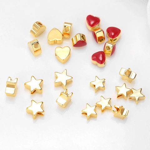 Perline Distanziatrici Forma Cuore Stella Rame Puro Placcato Oro Smalto DIY Accessori Gioielli