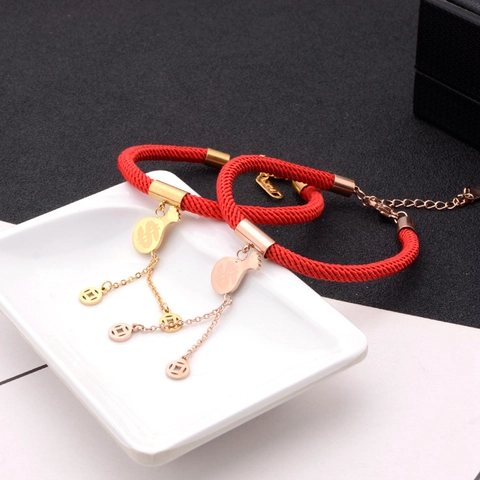 Lucky Fortune Red Rope Bracelet Money Bag Dollar Sign Titanium Steel Woven Cord Adjustable Wealth Charm For Women