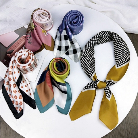 Elegante Foulard Quadrato Da Donna Satin Effetto Raso Poliestere Collo Testa Fascia Capelli Stile Francese Retro Accessorio Stampato